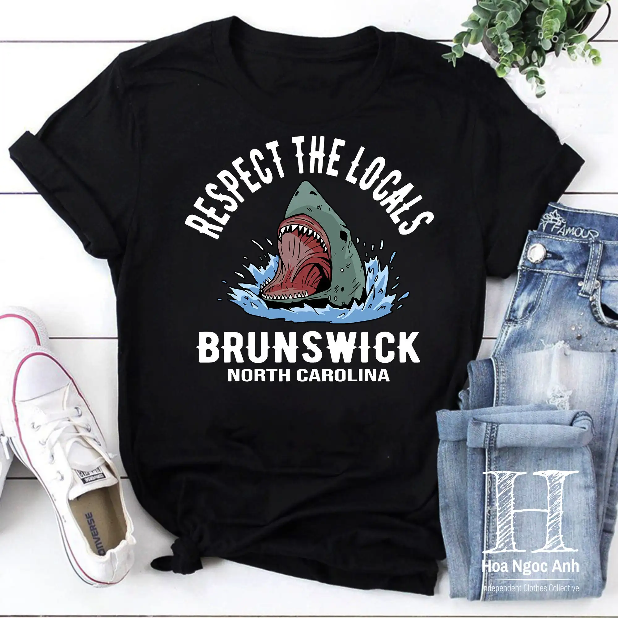 Винтажная футболка Respect The Locals Brunswick North Carolina с изображением акулы для влюбленных