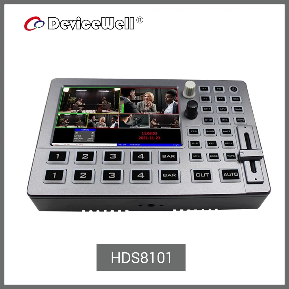 

DeviceWell HDS8101 HDS8 Series Video Switcher 5'' Full-HD LCD Display 4 Channel 1080P60 HDMI-Input High-definition Real Scenes