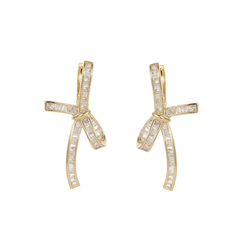 

Romantic Exquisite Shine CZ Bowknot Earrings for Women Pave Inlaid AAA Zircon Stud Earring Jewelry Pendant Accessories Present