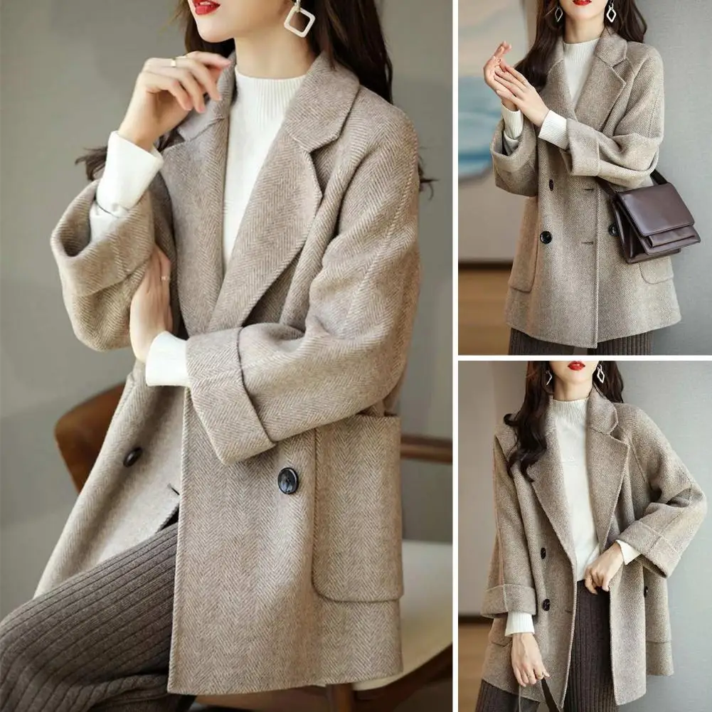 

Женское пальто из полиэстера, элегантная женская шерстяная куртка средней длины, двубортная или однобортная, модная для дам на осень/зиму