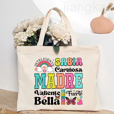 Холщовая большая сумка с испанским принтом для мамы, женские сумки на плечо, женская дорожная сумка, сумка для покупок, подарок на день рождения, день матери для мамы
