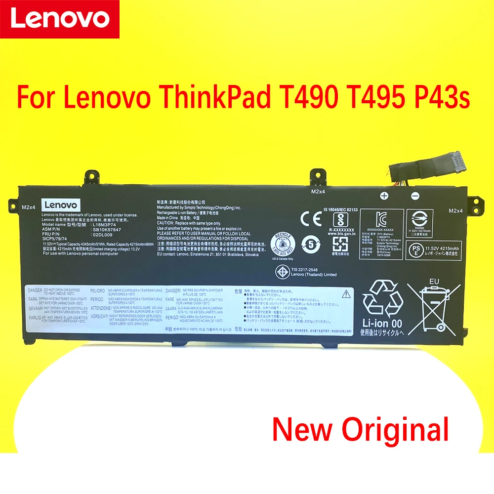 Новый оригинальный аккумулятор для ноутбука Lenovo ThinkPad T490 T495 P43s L18M3P73 L18L3P73 02DL007 L18C3P72 L18M3P74 SB10T83122,5B10W13877