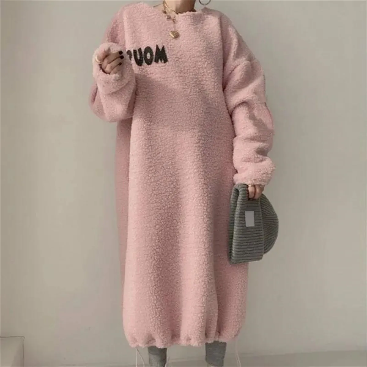 

Pink Winter Long Hoodie Autumn Fashion Sweatshirt Women Loose Dress Tops Femme Vintage Oversized Kawaii Spring Kpop Hoodie Girl