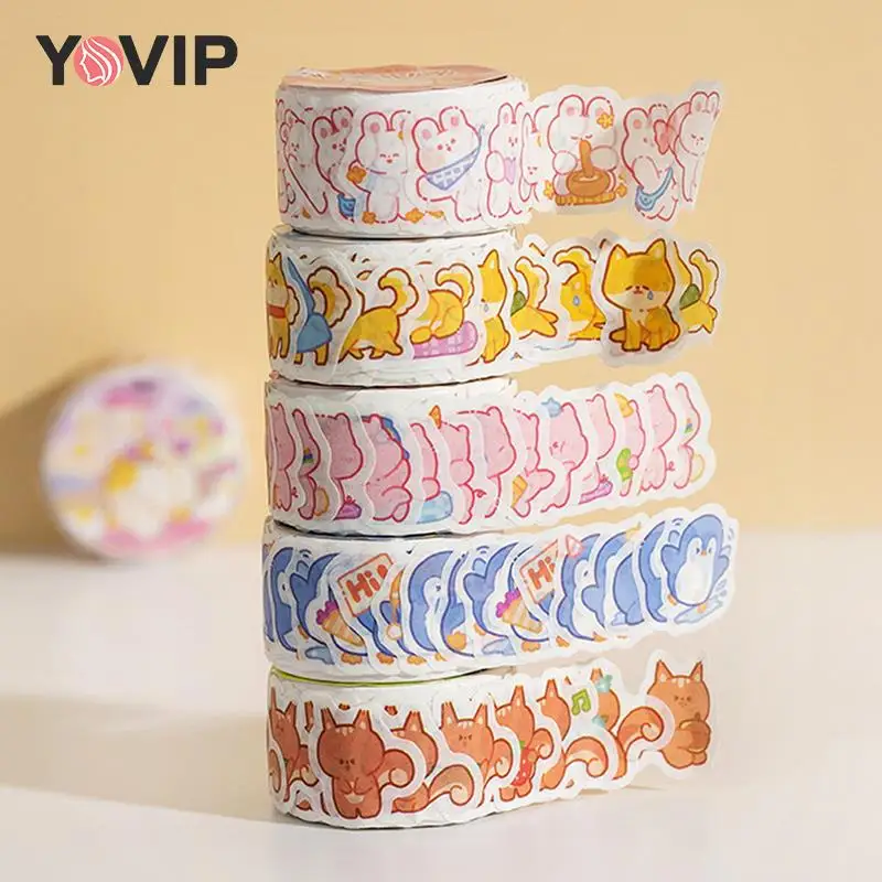 

100Pcs/1Roll Cartoon Animal Masking Tapes Washi Paper Kawaii For Scrapbooking DIY Crafts Material Decoration