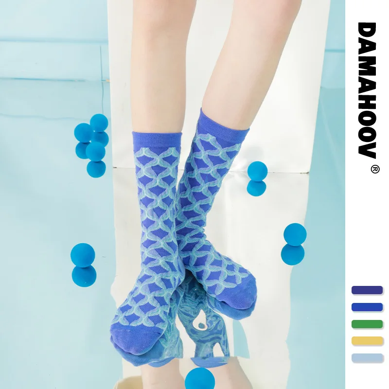 

Женские и мужские носки DAMAHOOV, модные и индивидуальные носки средней длины с изображением синего океана, весна-лето