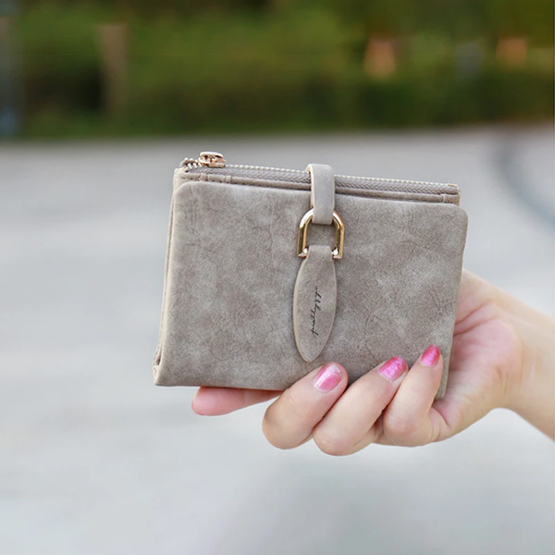 Fashion Women Short Purses  Vintage PU Leather Lady Snap Fastener Short Clutch Wallet Small Matte Women Wallet Female Purse