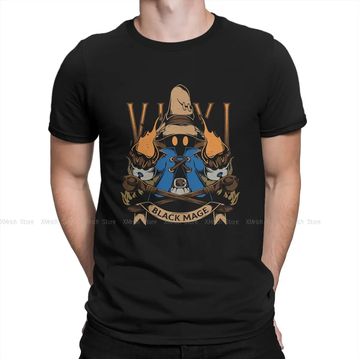 

Men T-Shirt Vivi Black Mage Novelty 100% Cotton Tee Shirt Short Sleeve Final Fantasy Cid Game T Shirt Round Collar Tops
