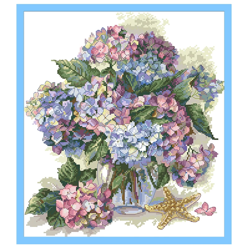 

Набор для вышивки крестиком в виде морской звезды гортензии, наборы для рукоделия, тканевая печать 11CT 14CT, рукоделие для рукоделия, живопись ...