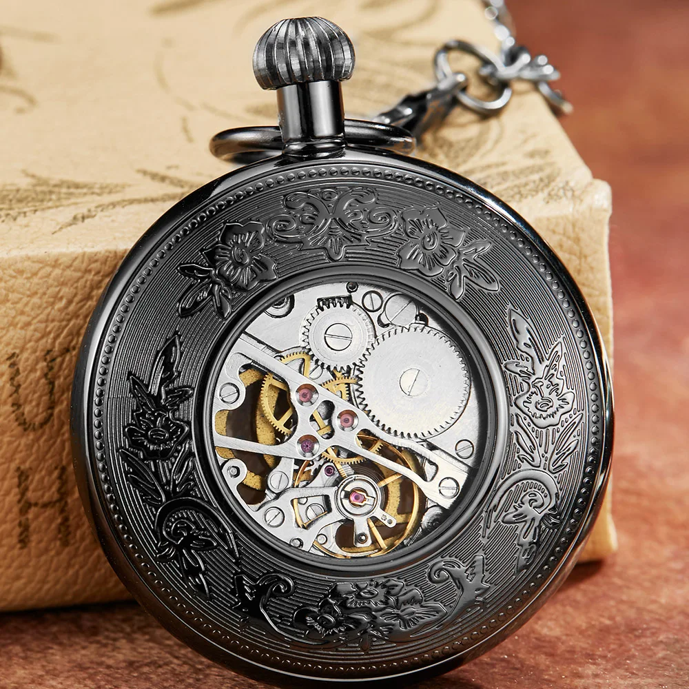 Luxury Mechanical Pocket Watch Mens Hollow Steampunk Clock Male Pattern Fob Chain Women's Fashion Necklace Pendant reloj hombre