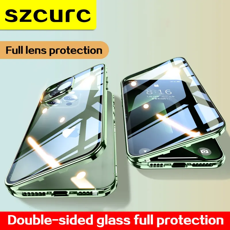 

For iPhone 15 Pro Max case. New 360° Full Protection Tempered Magnetic Adsorption Glass sleeve.iPhone 14 13 12 11 Phone cover