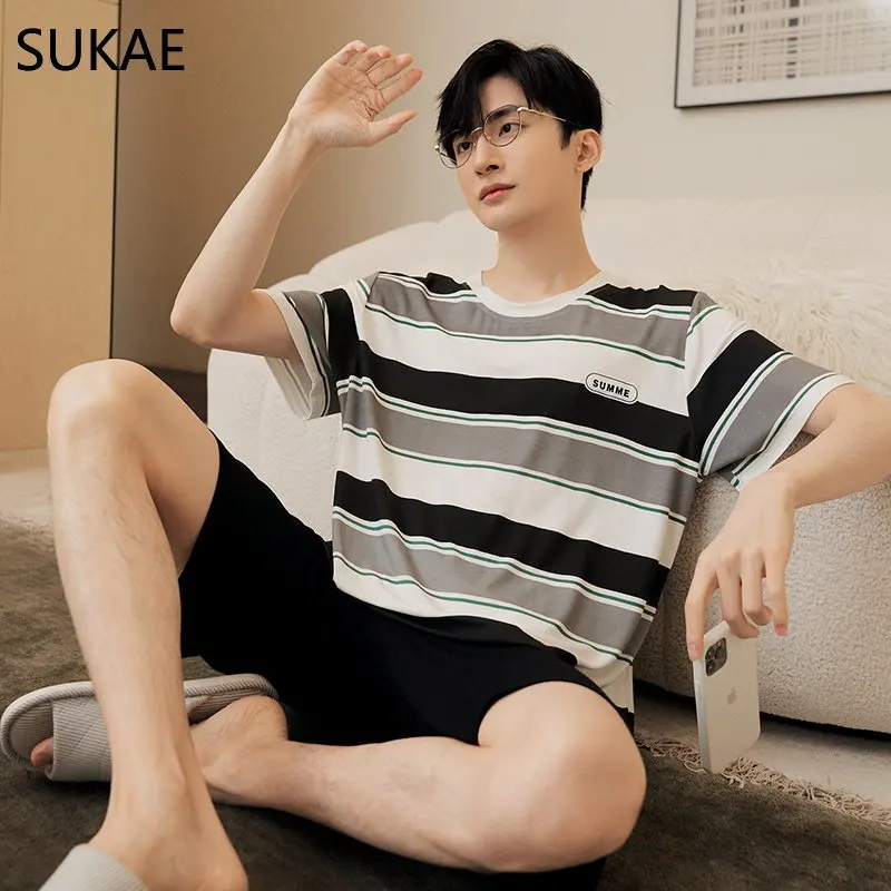 SUKAE Summer Shorts Man Cool Modal Casual Sleepwear Boy Fashion Leisure Style Man's Pyjama Homme Elegant Men Pajamas Nightwear