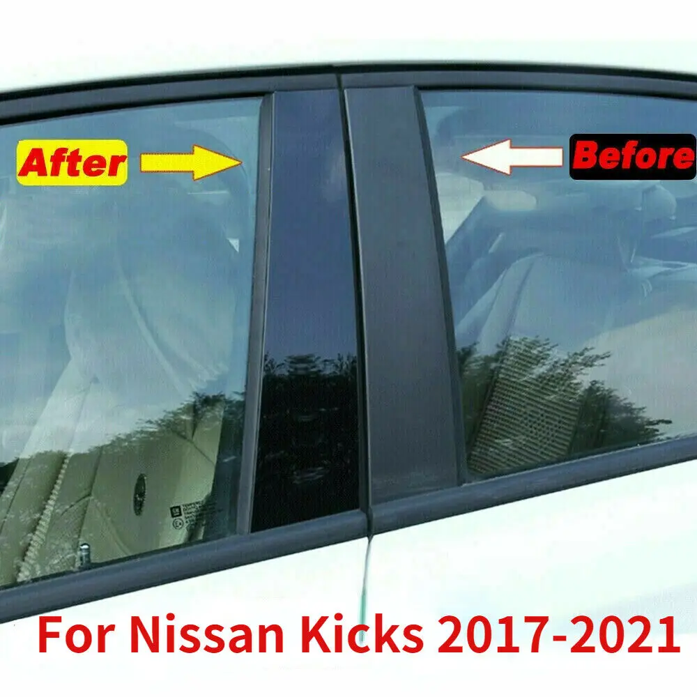 

New 8pcs/Set Car Door Window Pillar Posts Glossy Black Pillar Molding Cover Trim For Nissan Kicks 2017-2021