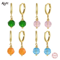 aide 925 sterling silver colorful glass ball beads pendant dangle earrings for women rainbow transparent stone summer earrings