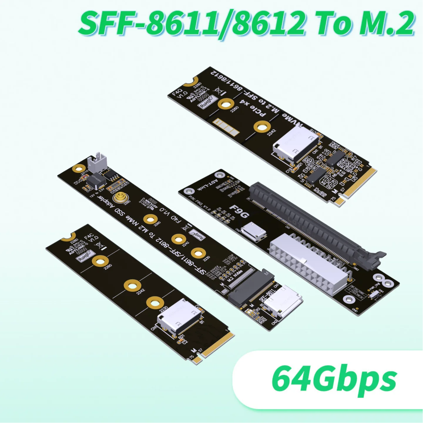 Фото PCIe 4,0 X4 64 Гбит/с OCuLink Внешняя видеокарта для ноутбука ATX GPU Аксессуары для док-станции M.2 NVMe к SFF-8612 Карта адаптера Oculink eGPU №1