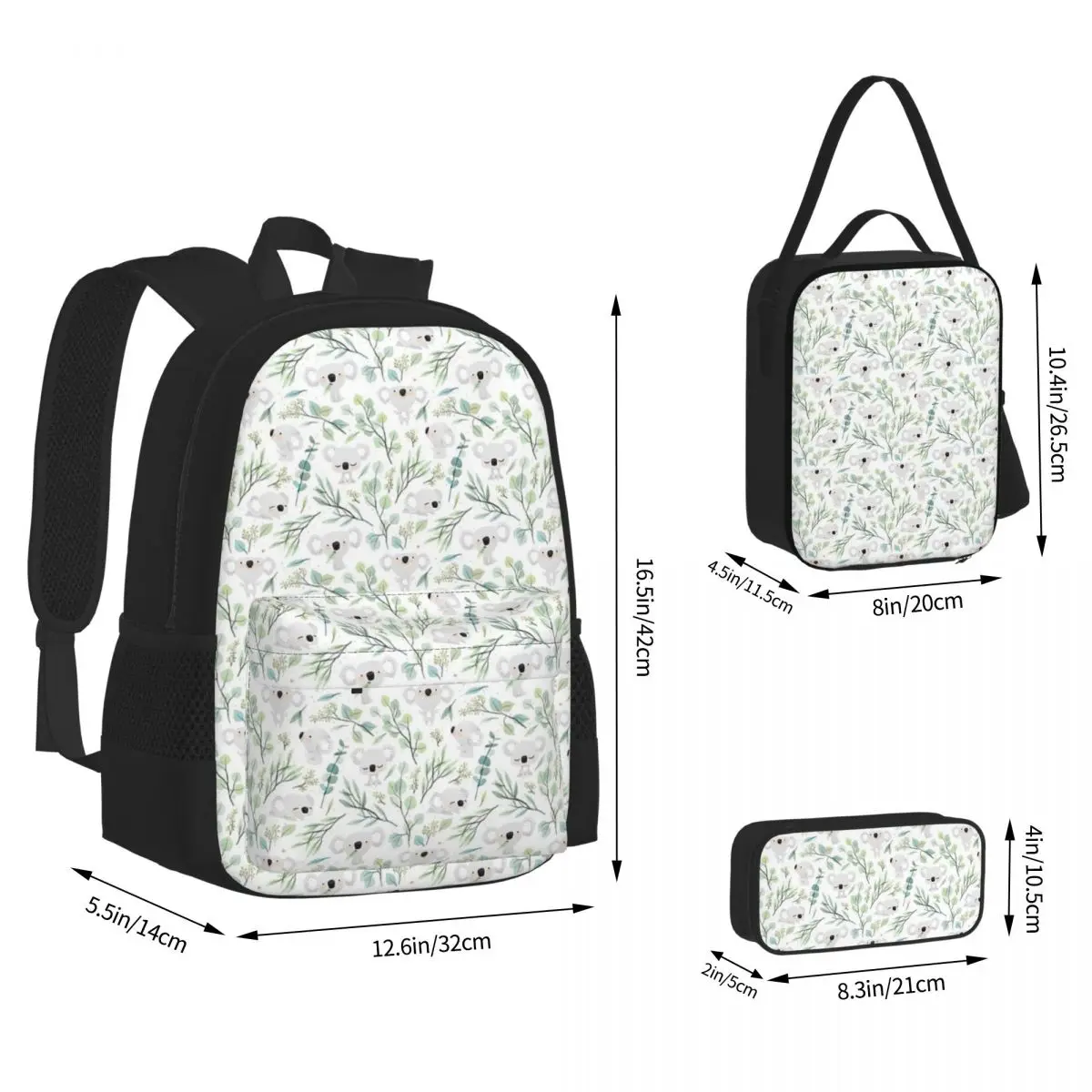 

Koala And Eucalyptus Pattern Backpacks Boys Bookbag Students School Bags Cartoon Kids Rucksack Lunch Bag Pen Bag Three-Piece Set