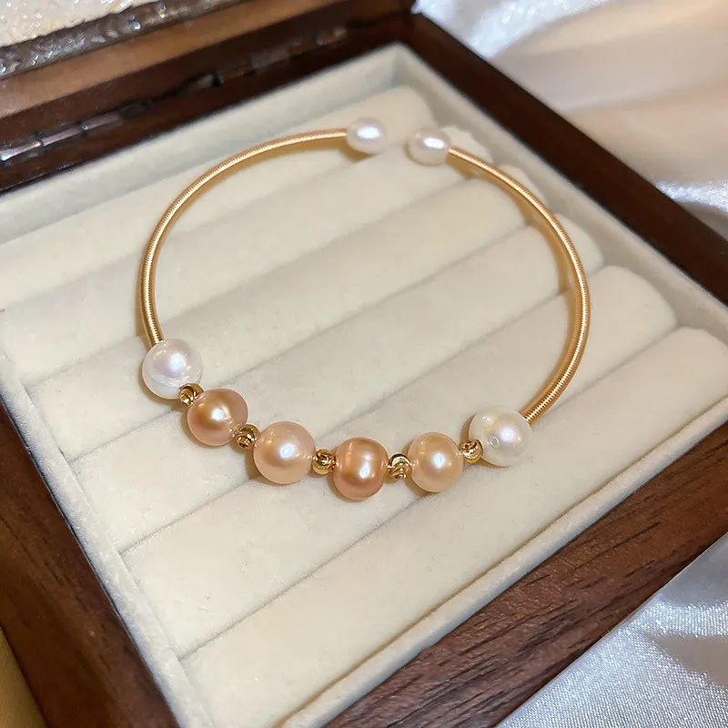 

Baroque Natural Freshwater Pearl Cuff Bracelet Golden Open Bangle For Women Luxury Jewelry Gifts Pulsera De Perlas
