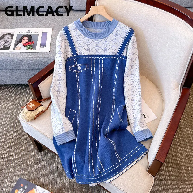 

Women Long Sleeve O-neck Knitted Pullover Sweater Dress
