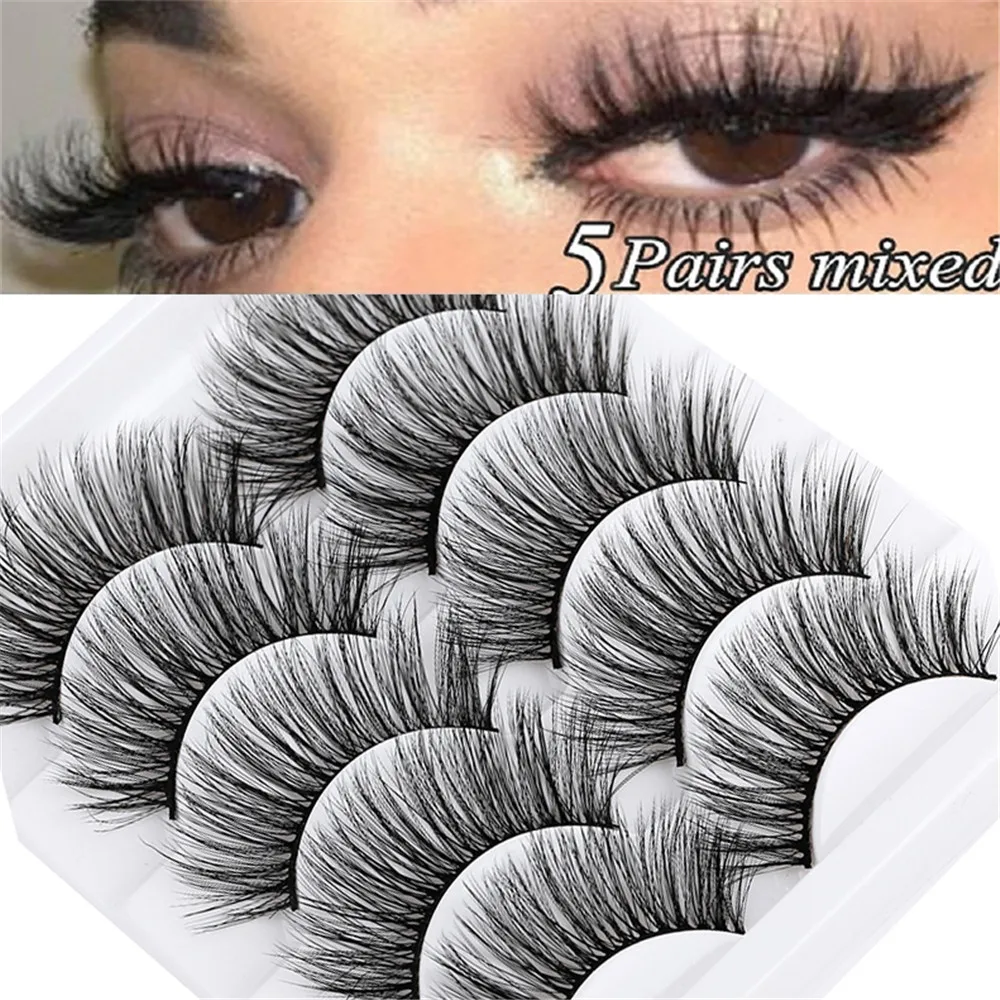 

5 Pairs 5D Mink Eyelashes Natural False Eyelashes Lashes Soft Fake Eyelashes Extension Makeup Wholesale
