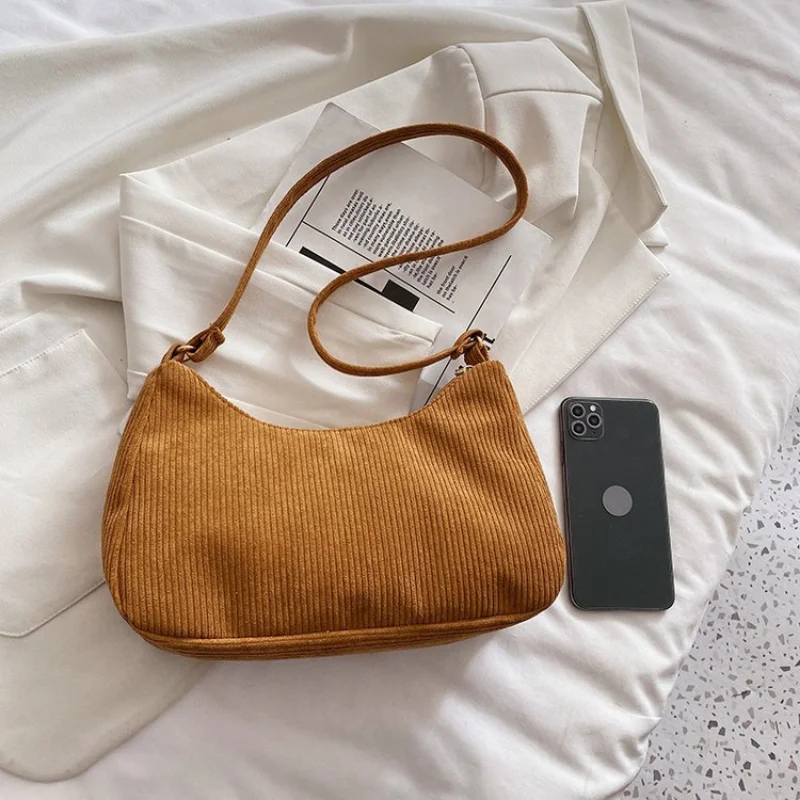 

New Women's Bag 2023 Trend Retro Corduroy Solid Color Shoulder Underarm Bag Small Handbags for Daily Luxury Women Brand Handbags