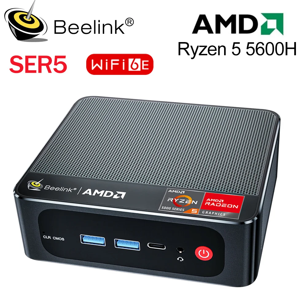 Beelink SER5 Ryzen 5 5600H WiFi 6E Мини ПК Windows 11 Pro AMD DDR4 16 Гб 500 Гб SSD BT5.2 4K 60 Гц Двойной HD 1000M настольный компьютер