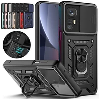 military grade heavy duty shockproof protection case for xiaomi 12 pro with magnetic bracket and lens slide window phone cover
