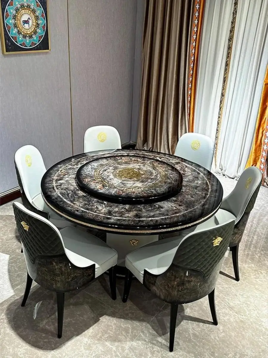 Итальянский роскошный круглый обеденный стол и стул из массива дерева Xiaohongshu home