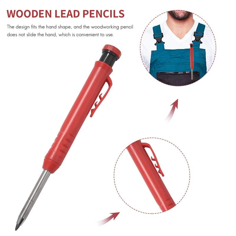 

Solid Carpenter Pencil With 18 Refills Red Yellow Black, 3 Pieces Deep Hole Marker Pens Red Black Blue, For Wood