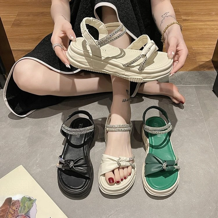 

Женские пляжные босоножки на толстой подошве, однотонные повседневные сандалии с нескользящей подошвой и блестками, лето 2022