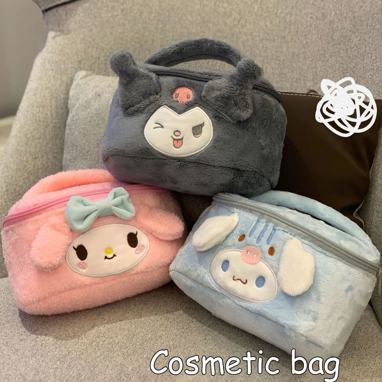 

Kawaii Kuromi Plush Cosmetic Bag Cartoon Cute Melody Girl Makeup Bag Woman Portable Large Travel Storage Makeup Cases Handbag