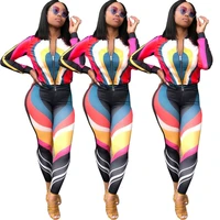 2 piece activewear womens sexy ladies fashion personality striped print pants casual suit women