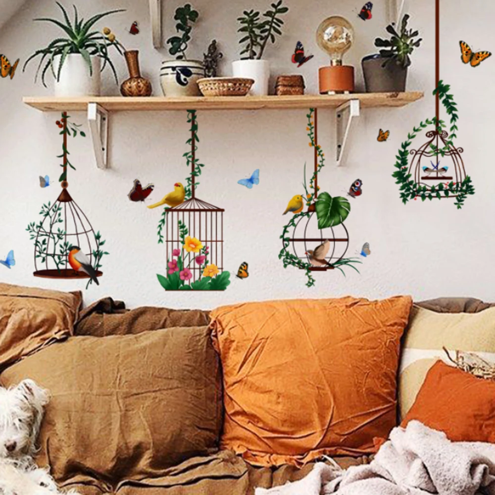 

1PCS Creative Flower Birdcage Flying Birds Wall sticker Creative Home Living Room Decals Wallpaper Bedroom Window Decoration