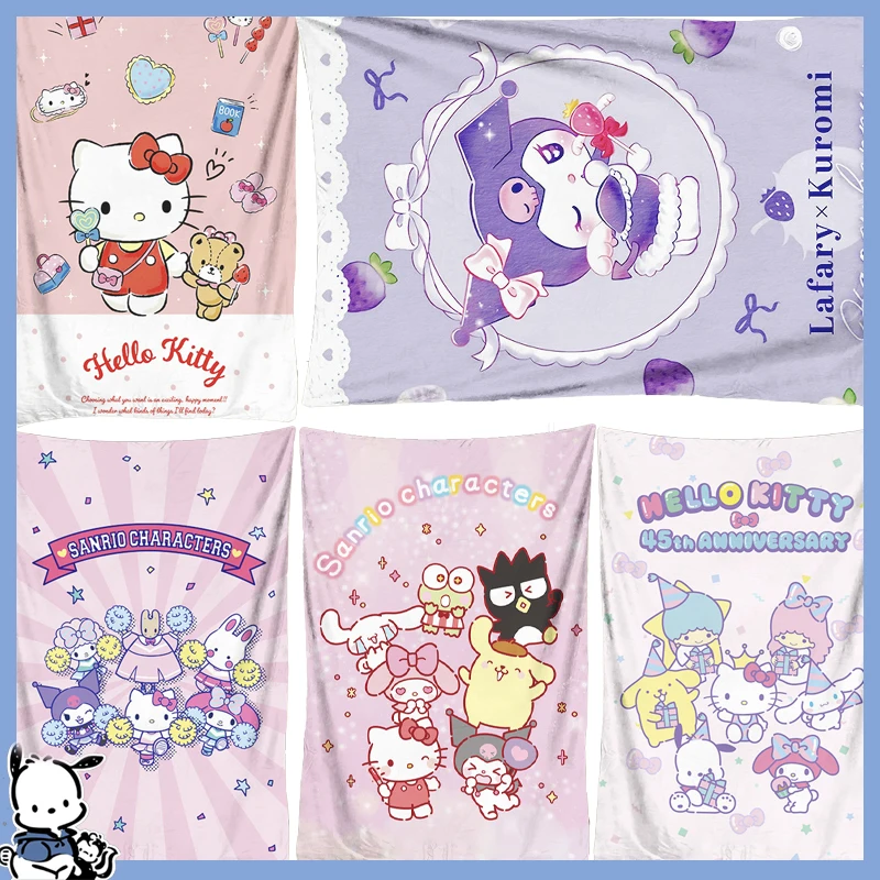 

Sanrioed Blanket Halloween Hello Kittys Anime Kuromi Melody Children Adult Sofa Nap Blanket Soft Warm Flannel Quilt Bedroom Bed