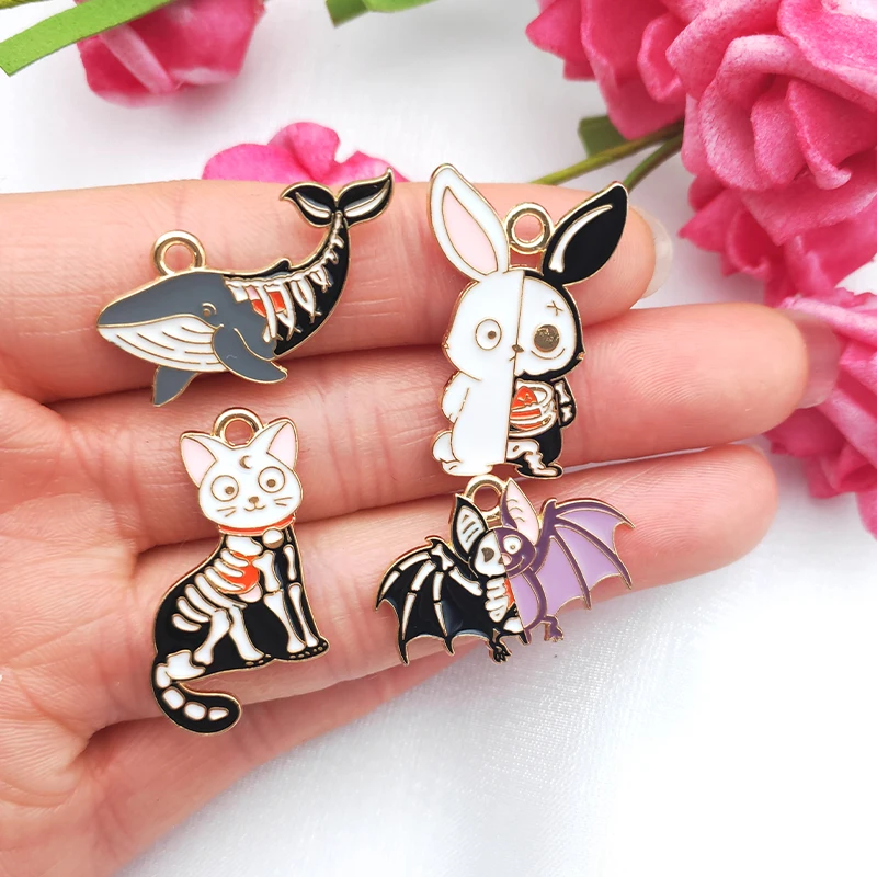 10 шт. ювелирные изделия из сплава Хэллоуин животные скелет кошка кролик летучая