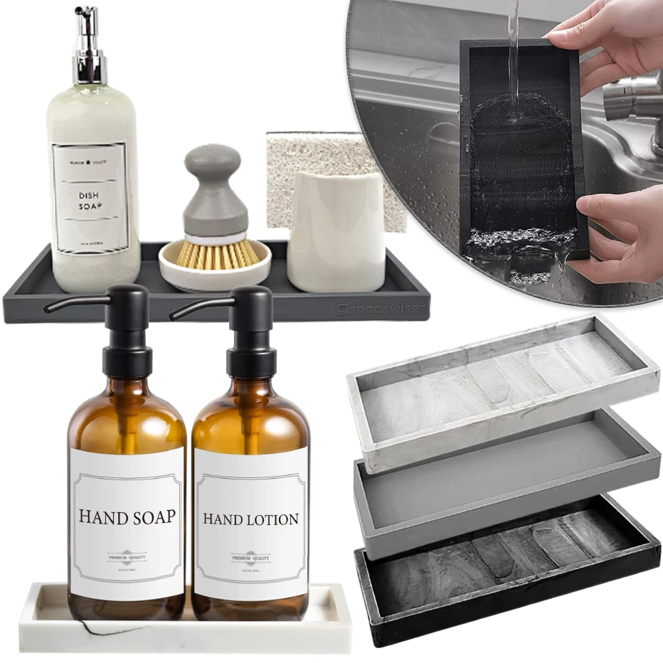 

Silicone Decorative Tray Countertop Vanity Tray Makeup Organizer Perfume Shampoo Soap Dispenser Tray Accessories Storage Kitchen