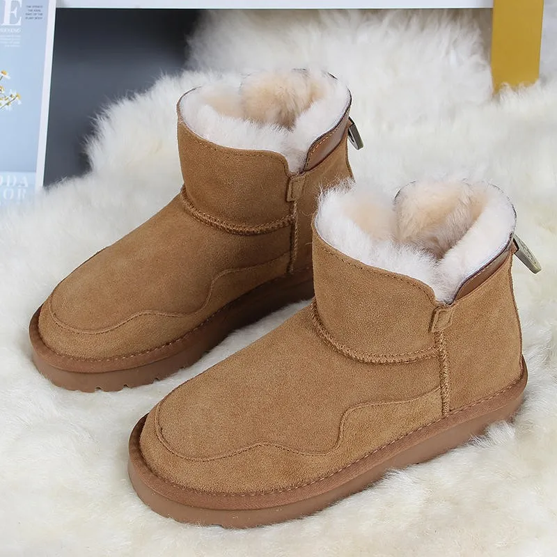 

Женские ботинки-Женская плюшевая зимняя обувь австралийская обувь на плоской подошве с круглым носком 2022 меховые кожаные ботильоны на среднем каблуке со шнуровкой без застежек