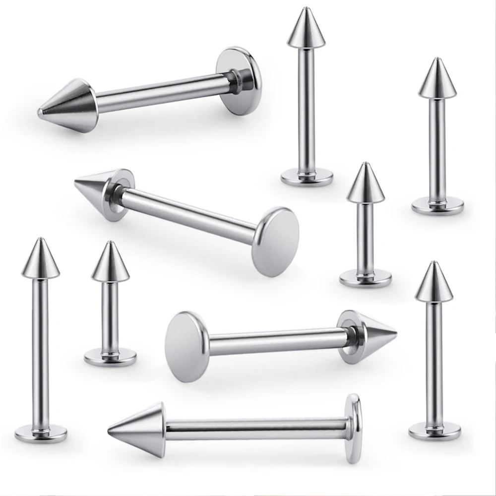 

10pcs/lot Cone Studs Labret Piercing 1.2mm 16G Surgical Steel Nose Lip Piercing Tragus Helix Cartilage Ear Piercing Body Jewelry