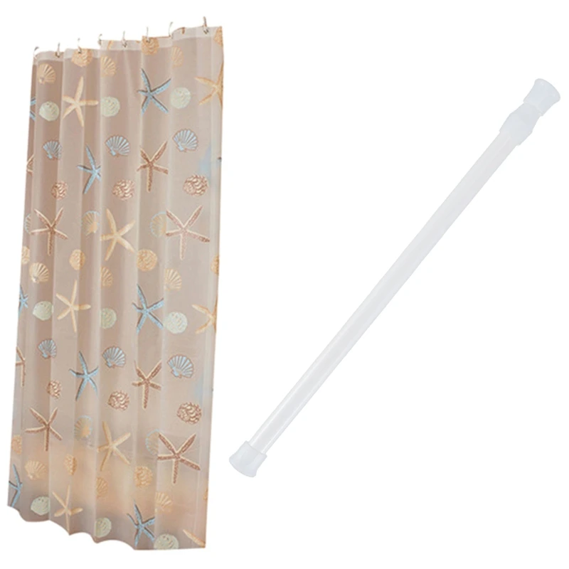 

1 Set Modern Shower Curtain Starfish Partition Fresh & 1 Pcs Shower Rod Shower Curtain Rod Telescopic Rod Rod Shower