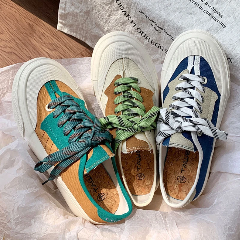 

Green Blue Women's Sneakers Platform Canvas Shoes Vulcanize Running Fashion Japanese Retro Casual Sneakers Small White Shoes