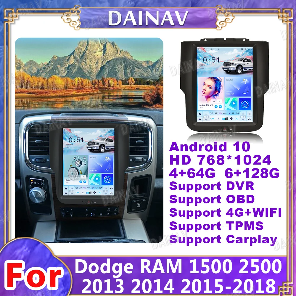 

10.5 Inch For Dodge RAM 1500 2500 2014-2018 Tesla Style Android Auto Car Radio Touch Screen Stereo Navigation Carplay Multimedia