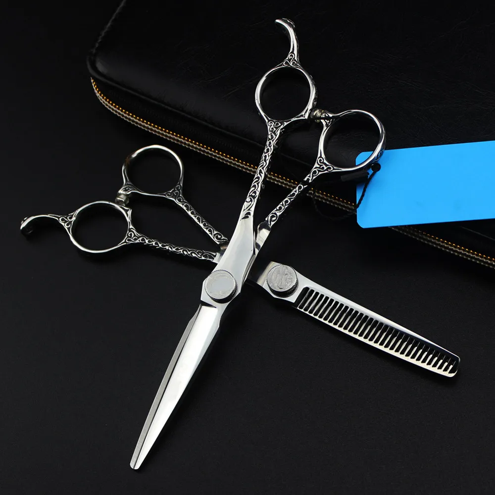 Customize logo JP 440c steel 6 '' scissor Openwork cut hair scissors cutting barber haircut thinning shears hairdresser scissors