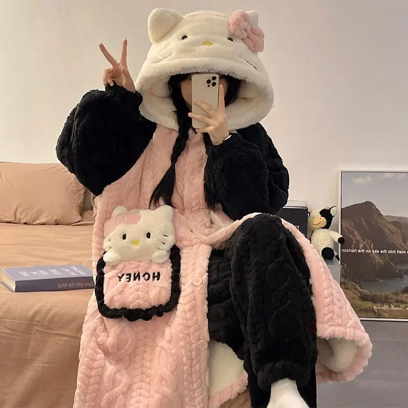Sanrio Hello Kitty женская зимняя бархатная одежда для сна кораллового цвета новая