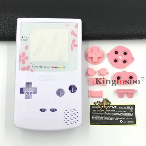 Стеклянный полноэкранный чехол с линзой цветущего вишневого цвета, чехол, чехол для игровой консоли Nintendo Game Boy Color GBC, сменные корпуса