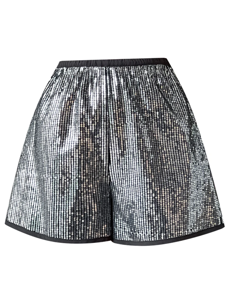 Women's Summer Bling Bling Sequins Shorts Lady Streetwear High Waist Wide Leg A Line Shorts
