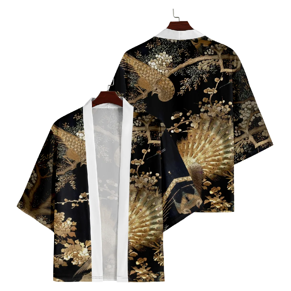 Плюс размер 6XL свободная японская уличная одежда кардиган с принтом павлина