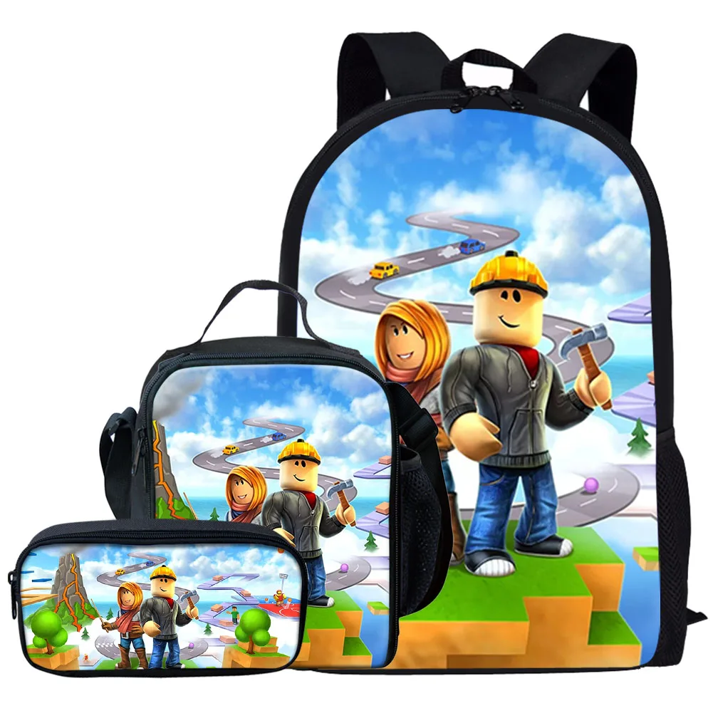 

FORUDESIGNS Cartoon Game Robot Pattern 3pcs School Bags Sets for Teen Boys Girls Primary Elementary Children Canvas Meal Package