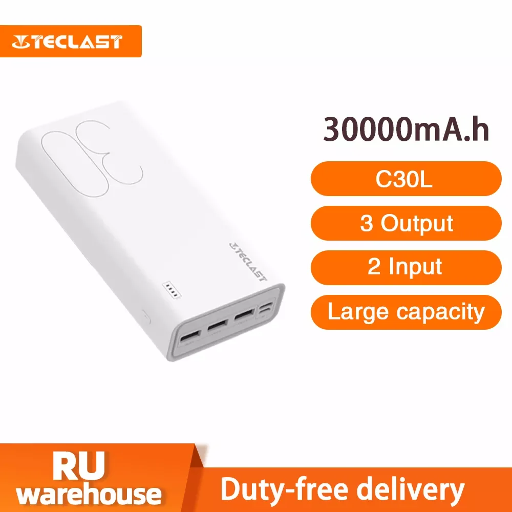 

30000mAh Power Bank C30L Portable External Battery Large Capacity Portable Powerbank Charger For Phone