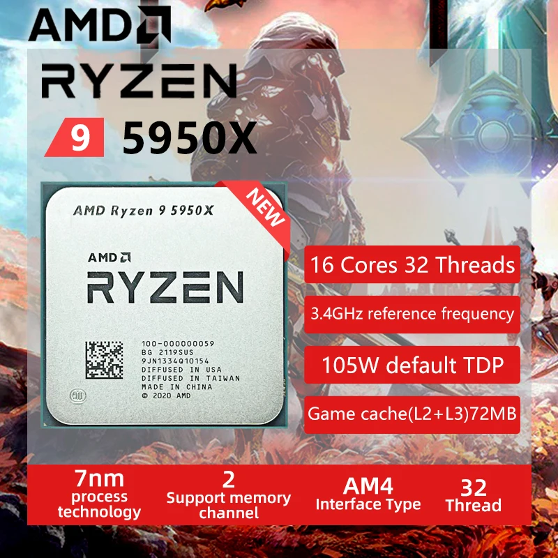 Процессор AMD Ryzen 9 5950X NEW R9 3 4 ГГц 16 ядер 32 потока ЦП процессор 7NM L3 = 64M 100-000000059 разъем