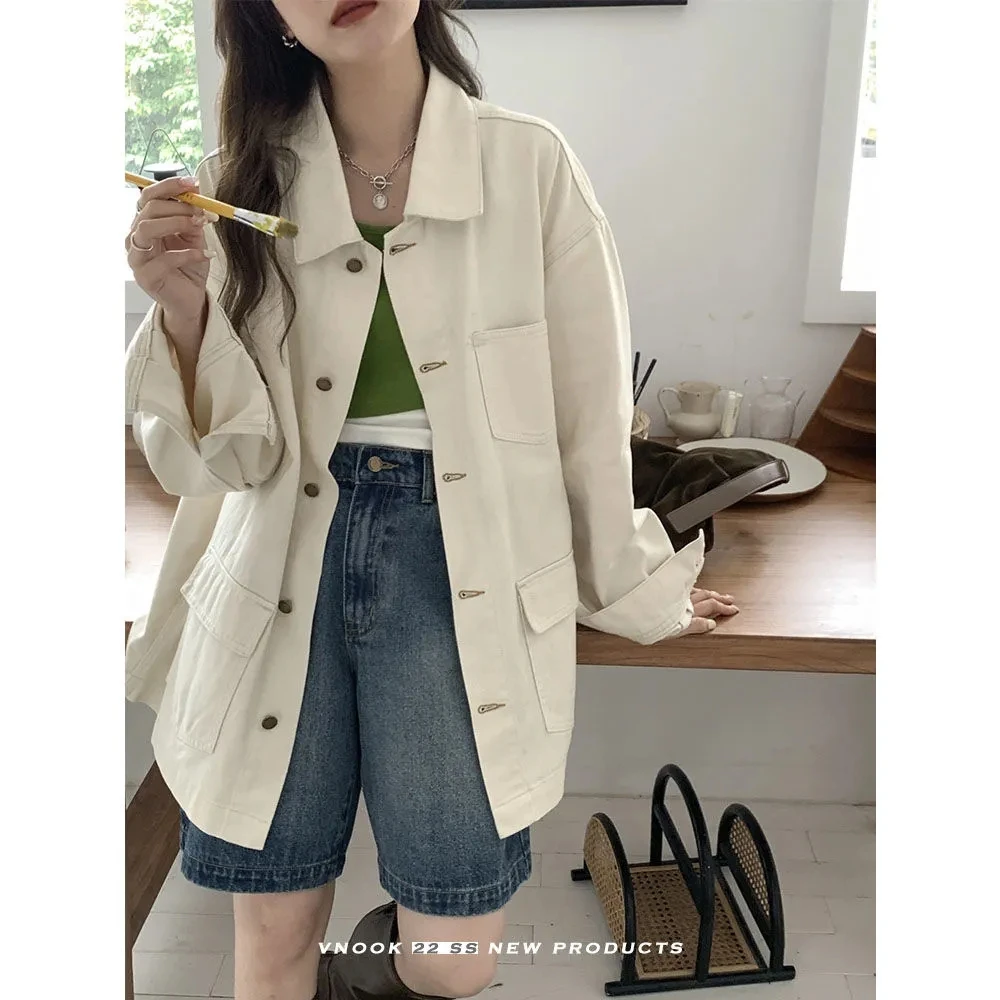 

Denim Jacket Women Spring Summer 2023 New Solid Color Long Jeans Coat Fashion Casual Loose Fitting Outerwear Womens Top