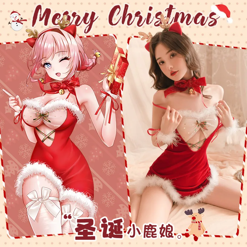 

JIMIKO sexy christmas lingerie Cosplay Costumes Lace Up Plush Red Hot Exotic christmas lingerie women Dress Babydoll Underwear