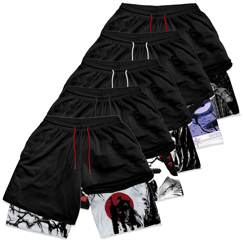 Мужские Компрессионные Шорты 2-в-1 С 3D Принтом Быстросохнущие Дышащие Для Бега В